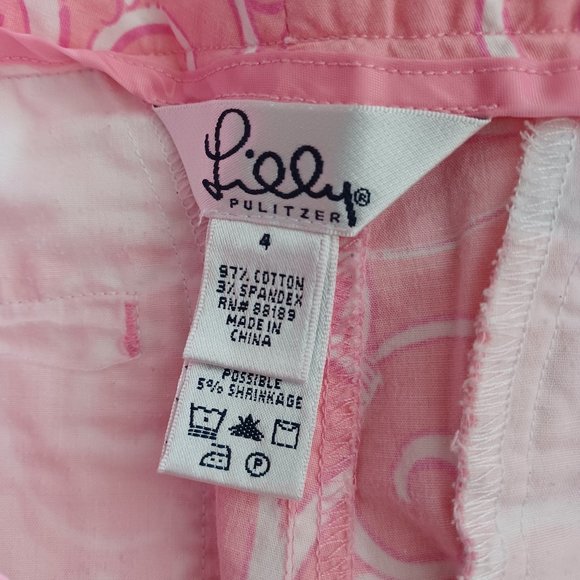 Lilly Pulitzer Vintage White Tag Pink & White Rose & Butterfly Crop Pants - Picture 4 of 4